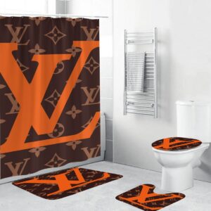 Louis Vuitton Big Orange Logo Bathroom Set With Shower Curtain
