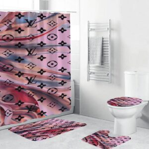 Louis Vuitton Black Monogram In Colorful Background Shower Curtain Set