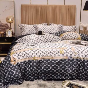 Louis Vuitton Black and White Monogram Comforter Bedding Set