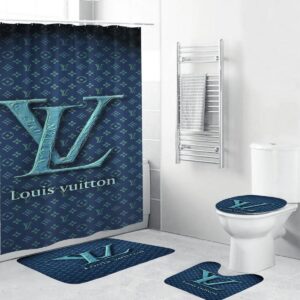 Louis Vuitton Blue Stone Logo In Sea Monogram Shower Curtain Set
