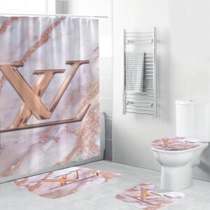 Louis Vuitton Bronze Logo In Marble Background Shower Curtain Set