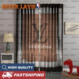 Louis Vuitton Brown Monogram Logo In Colorful Square Pattern Window Curtain