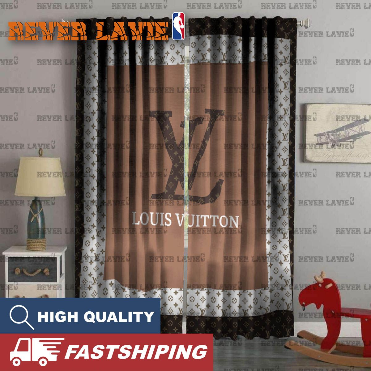 Louis Vuitton Brown Monogram Logo In Colorful Square Pattern Window Curtain Louis Vuitton Brown Monogram Logo In Colorful Square Pattern Window Curtain