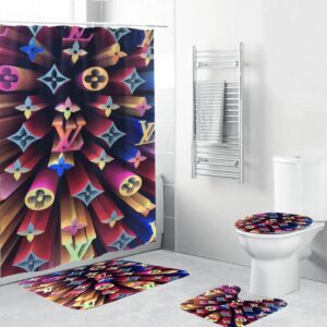 Louis Vuitton Colorful 3D Monogram Shower Curtain Set