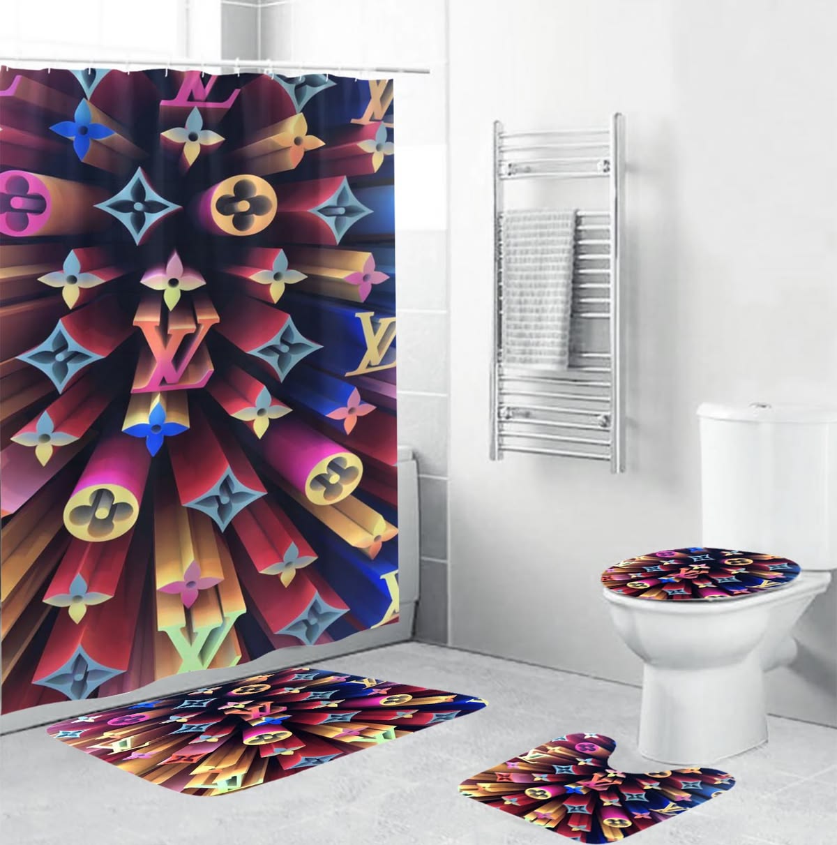 Louis Vuitton Colorful 3D Monogram Shower Curtain Set Louis Vuitton Colorful 3D Monogram Shower Curtain Set