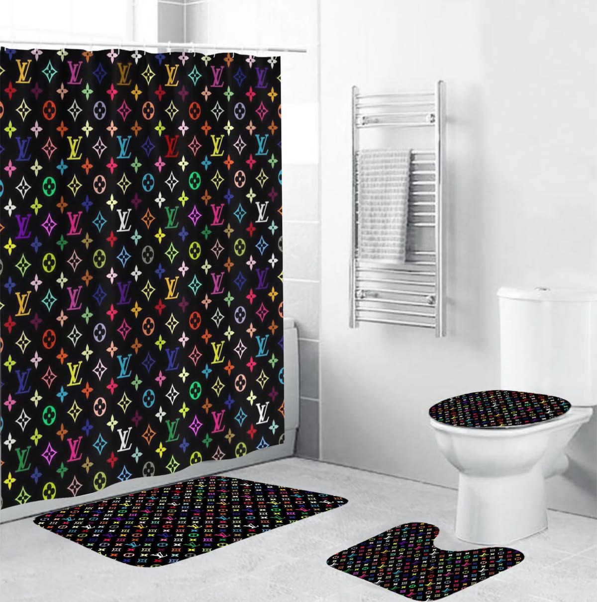 Louis Vuitton Colorful Monogram Bathroom Set With Shower Curtain Louis Vuitton Colorful Monogram Bathroom Set With Shower Curtain