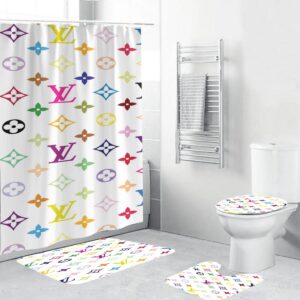 Louis Vuitton Colorful Monogram In White Background Shower Curtain Set