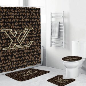 Louis Vuitton Glitter Logo And Brown Markers Monogram Bathroom Set With Shower Curtain