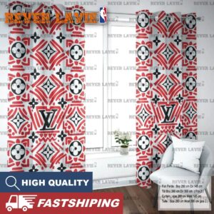 Louis Vuitton Luxury Monogram With Red Doodle In White Background Window Curtain