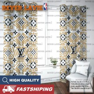 Louis Vuitton Luxury Monogram With Yellow Doodle In White Background Window Curtain