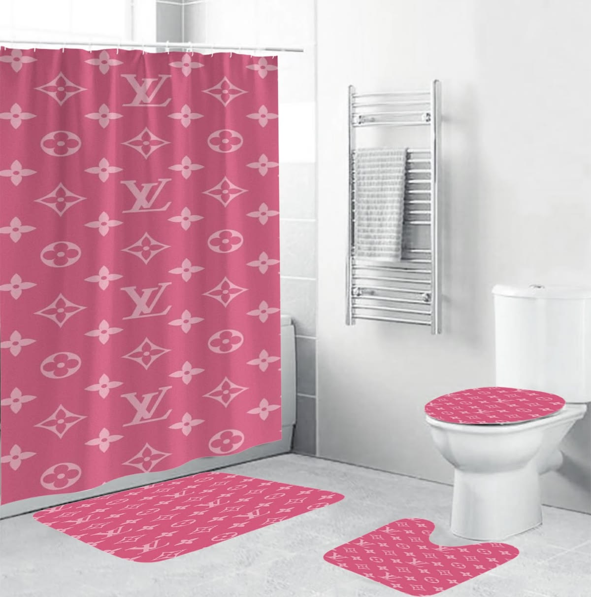 Louis Vuitton Monogram In Sand Pink Bathroom Set With Shower Curtain Louis Vuitton Monogram In Sand Pink Bathroom Set With Shower Curtain
