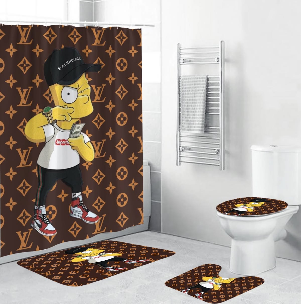 Louis Vuitton Monogram With Hypebeast Simpson Shower Curtain Set Louis Vuitton Monogram With Hypebeast Simpson Shower Curtain Set