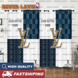 Louis Vuitton Paris Big Golden Logo With Four Signature Pattern Fancy Window Curtain