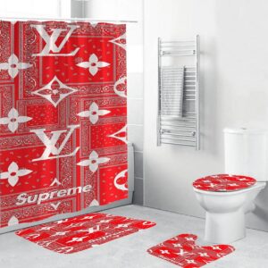 Louis Vuitton Supreme In Red Paisley Pattern Shower Curtain Set
