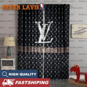 Louis Vuitton With White Monogram In Black Background Window Curtain