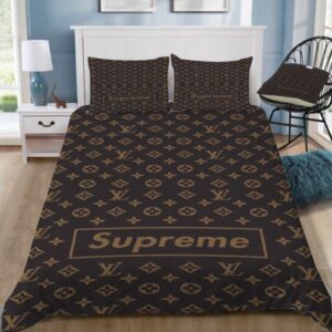 Louis Vuitton x Supreme Brown Monogram Bedding Set Queen