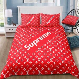 Louis Vuitton x Supreme Red Monogram Comforter Bedding Set