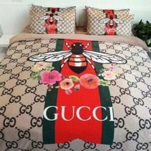 Luxury Gucci Floral Bee In Monogram BG With Vintage Web Bedding Set
