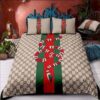 Luxury Gucci Snake In Monogram Background With Vintage Web Bedding Set