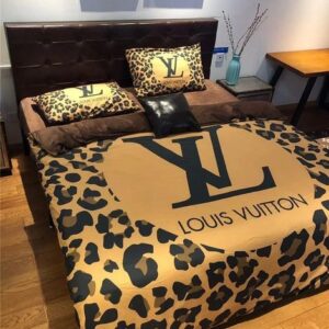 Luxury Louis Vuitton Golden Leopard Print Bedding Set