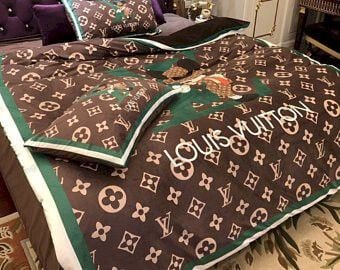 Luxury Louis Vuitton Green Logo In Brown Background Bedding Set Luxury Louis Vuitton Green Logo In Brown Background Bedding Set