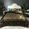 Luxury Louis Vuitton Green Logo In Brown Background Bedding Set Luxury Louis Vuitton Green Logo In Brown Background Bedding Set
