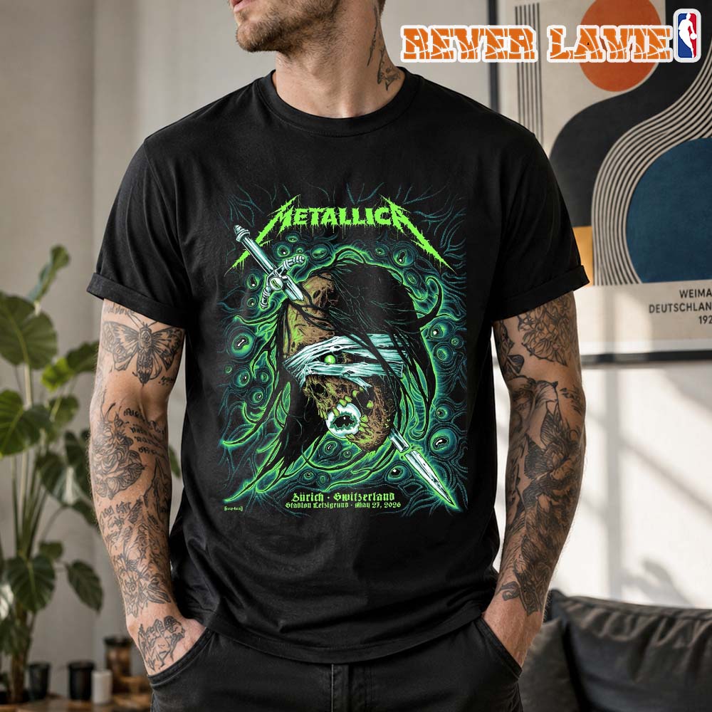 Metallica M72 Zurich Pop-up Shop Poster At Stadion Letzigrund In Zurich Switzerland On May 27 2026 Art By Mark Richards Unisex Tee Metallica M72 Zurich Pop-up Shop Poster At Stadion Letzigrund In Zurich Switzerland On May 27 2026 Art By Mark Richards Unisex Tee