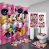 Mickey And Minnie Mouse Hang Out In Pink Stripe Bathroom Set