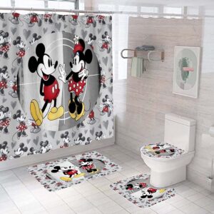 Mickey And Minnie Mouse Seeing In Grey Background Bathroom Set