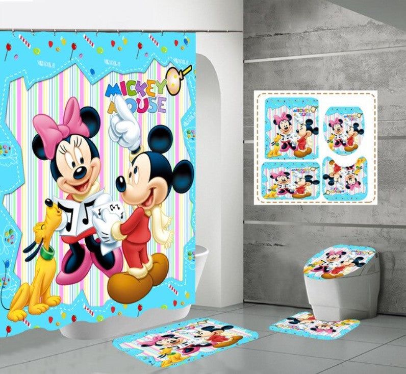Mickey And Minnie Mouse With Pluto In Candy Background Bathroom Set Mickey And Minnie Mouse With Pluto In Candy Background Bathroom Set