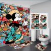 Mickey Mouse And Pluto In Orange Background Bathroom Shower Curtain Set Mickey Mouse And Pluto In Orange Background Bathroom Shower Curtain Set