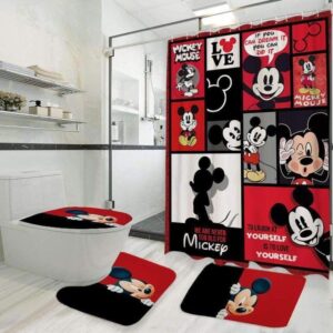Mickey Mouse Scenes In Red Bathroom Accessory Set