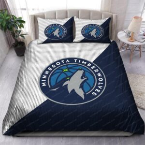 Minnesota Timberwolves Logo In White And Navy Background Bedding Set