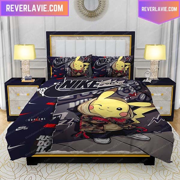 Nike X Supreme X Pikachu Design Luxury Bedding Set Nike X Supreme X Pikachu Design Luxury Bedding Set
