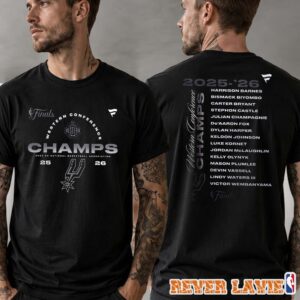 San Antonio Spurs Fanatics Heather Charcoal 2026 NBA Western Conference Champions Roster Two Sided T-Shirt