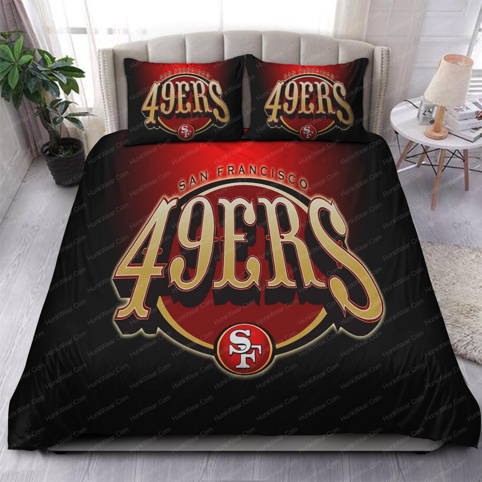 San Francisco 49ers Football Logo In Red And Black Background Bedding Set San Francisco 49ers Football Logo In Red And Black Background Bedding Set