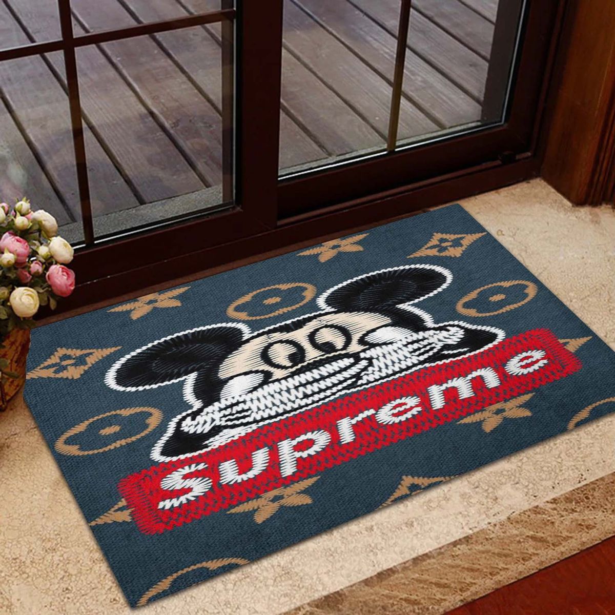 Supreme Red Logo With Mickey Cartoon Doormat Supreme Red Logo With Mickey Cartoon Doormat