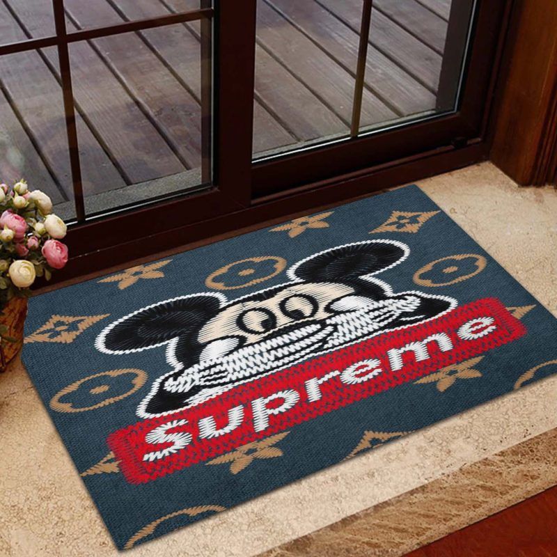 Supreme Red Logo With Mickey Cartoon Doormat Supreme Red Logo With Mickey Cartoon Doormat