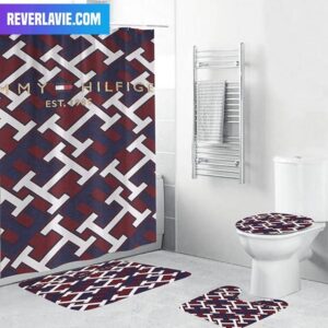 Tommy Hilfiger EST 1985 T And H Logo Pattern Bathroom Set
