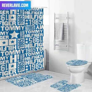 Tommy Hilfiger Logo From 1985 In White And Blue For Fan Bathroom Set