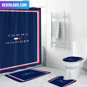 Tommy Hilfiger Logo With Signature Red White And Navy Bolder Bathroom Set
