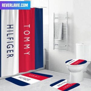 Tommy Hilfiger Red White And Navy Big Logo Bathroom Set