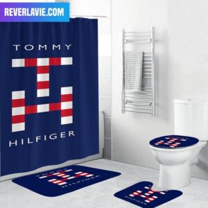 Tommy Hilfiger T H Checker Logo In Red And White Bathroom Set