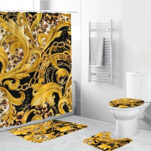 Versace Baroque With Golden Chains Bathroom Shower Curtain Set