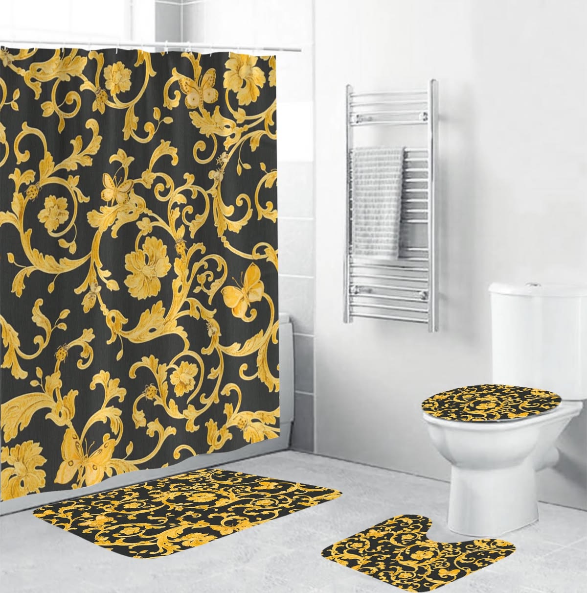 Versace Big Baroque Pattern Bathroom Shower Curtain Set Versace Big Baroque Pattern Bathroom Shower Curtain Set