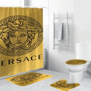 Versace Big Black Logo In Golden Background Bathroom Accessories Set