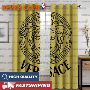Versace Big Black Logo In Golden Background Window Curtain