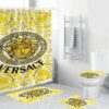Versace Big Medusa Logo In Golden Background Bathroom Shower Curtain Set Versace Big Medusa Logo In Golden Background Bathroom Shower Curtain Set