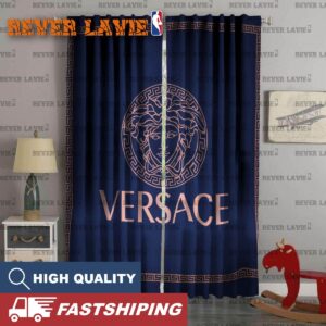 Versace Big Medusa Logo In Trendy Deep Blue Background Window Curtain