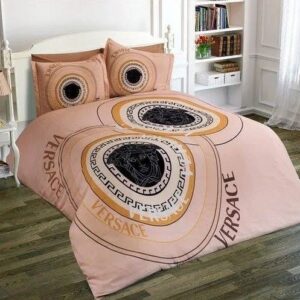 Versace Circle Logo In Pink Background Bedding Set King Size